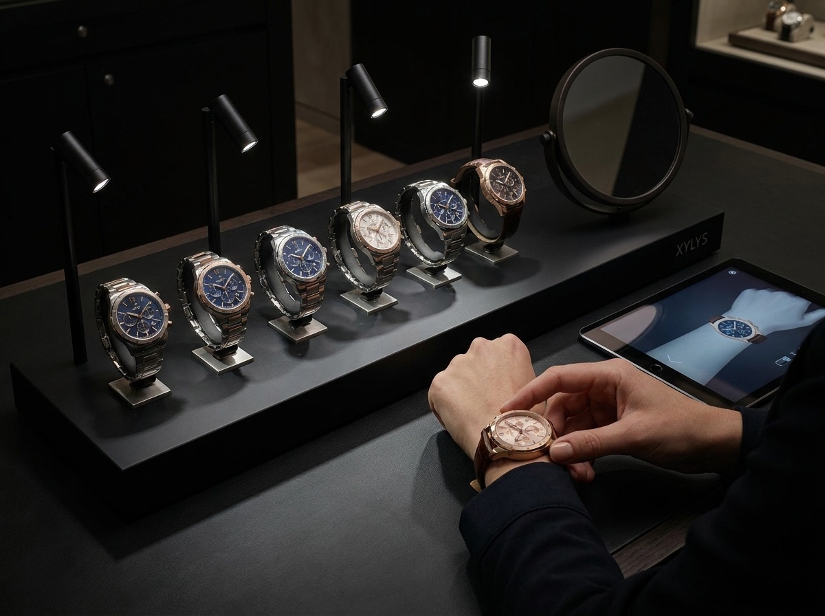 The try-on bar with watches and an AR wrist mirror